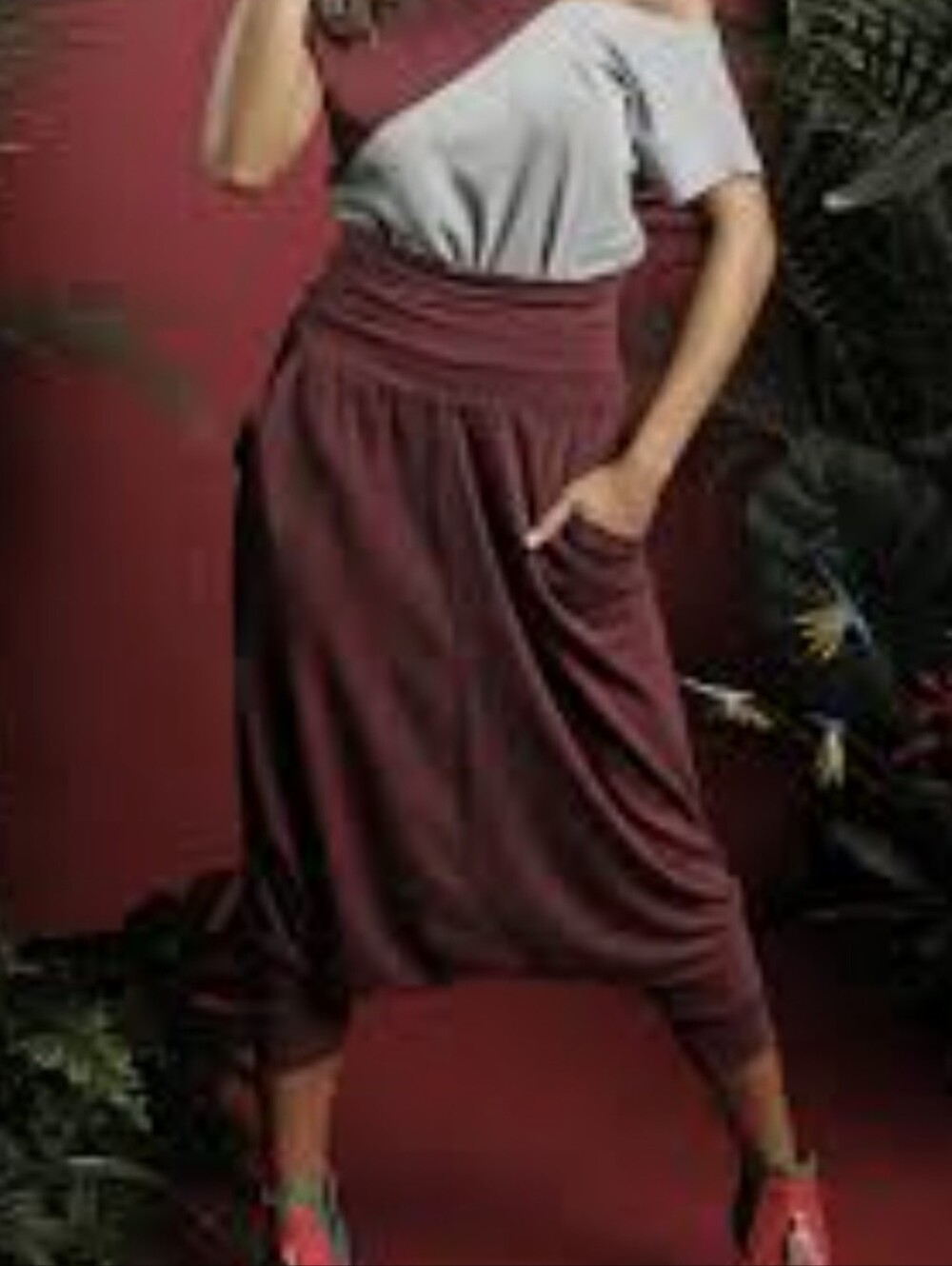 Kiya Tomlin Bamboo Cotton Fleece Drop Crotch / Harem Pants in Dark Gray - Size L